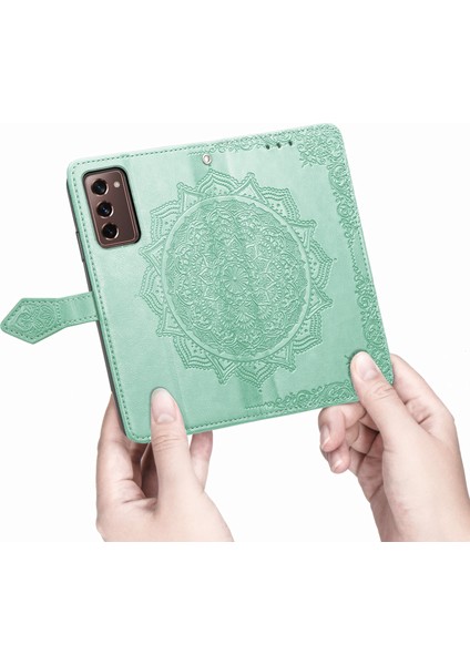Samsung Galaxy Z Fold 2 ile Uyumlu El Standı Fonksiyonlu Cüzdan Kabartmalı Pu Deri Kart Tutucu (Yurt Dışından)