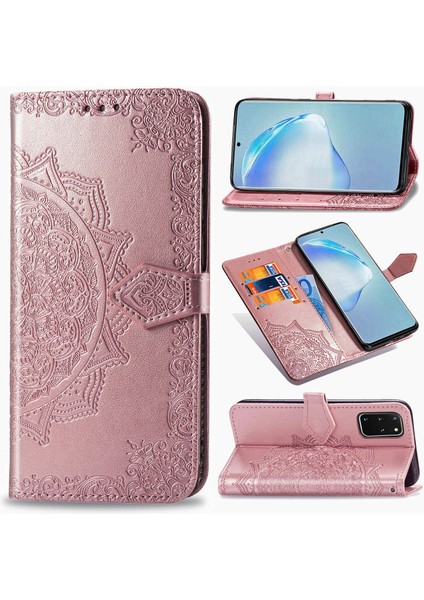 Samsung Galaxy S20 Plus ile Uyumlu El Standı Fonksiyonlu Cüzdan Kabartmalı Pu Deri Kart Tutucu (Yurt Dışından)