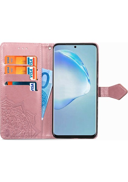Samsung Galaxy S20 Plus ile Uyumlu El Standı Fonksiyonlu Cüzdan Kabartmalı Pu Deri Kart Tutucu (Yurt Dışından)