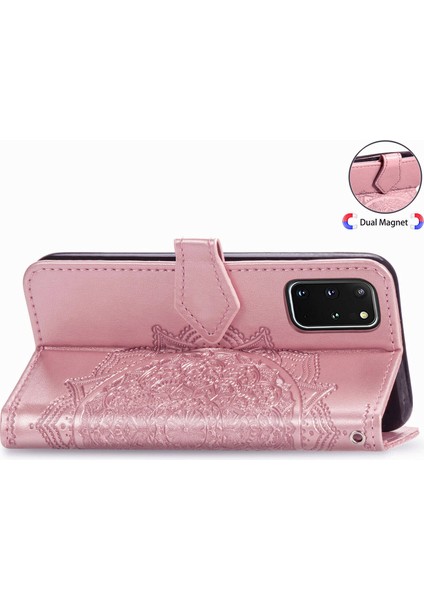 Samsung Galaxy S20 Plus ile Uyumlu El Standı Fonksiyonlu Cüzdan Kabartmalı Pu Deri Kart Tutucu (Yurt Dışından)