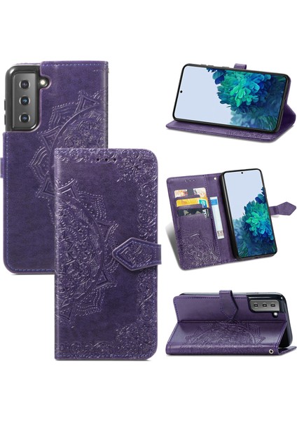 Samsung Galaxy S22 Plus ile Uyumlu El Standı Fonksiyonlu Cüzdan Kabartmalı Pu Deri Kart Tutucu (Yurt Dışından)