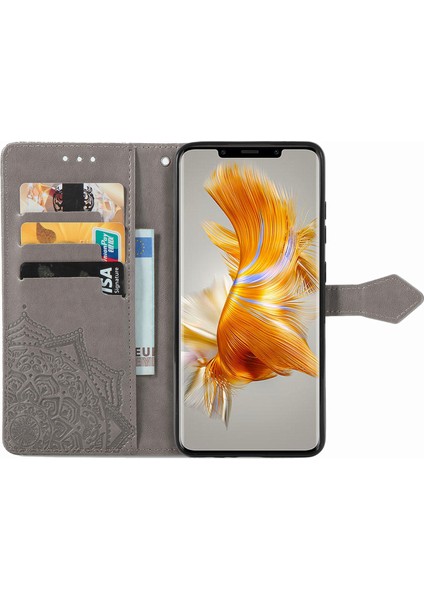 Yihang Boutique Huawei Mate 50 Pro ile Uyumlu El Standı Fonksiyonlu Cüzdan Kabartmalı Pu Deri Kart Tutucu (Yurt Dışından)