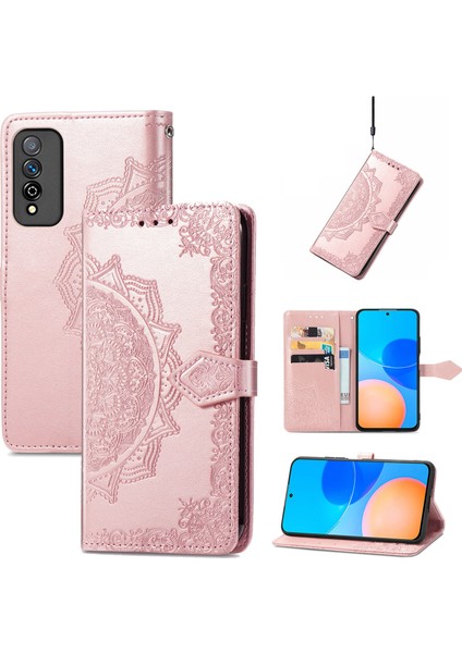 Honor Play 5t Pro ile Uyumlu El Standı Fonksiyonlu Cüzdan Kabartmalı Pu Deri Kart Tutucu (Yurt Dışından)