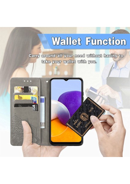 Samsung Galaxy A22 5g ile Uyumlu El Standı Fonksiyonlu Cüzdan Kabartmalı Pu Deri Kart Tutucu (Yurt Dışından) indirimleri