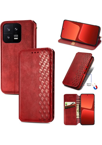 Xiaomi 13 Cüzdan Kılıfı ile Uyumlu, Kart Tutuculu, Pu Deri Flip Kickstand Kapak (Yurt Dışından)