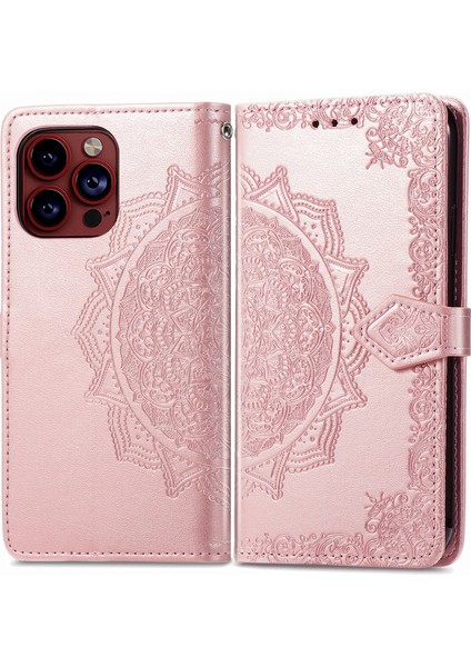 iPhone 15 Pro Max ile Uyumlu El Standı Fonksiyonlu Cüzdan Kabartmalı Pu Deri Kart Tutucu (Yurt Dışından)