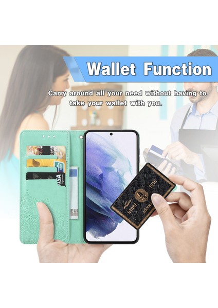 Samsung Galaxy S21 ile Uyumlu El Standı Fonksiyonlu Cüzdan Kabartmalı Pu Deri Kart Tutucu (Yurt Dışından) indirimleri