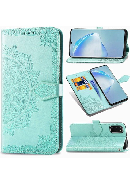 Samsung Galaxy S20 Plus ile Uyumlu El Standı Fonksiyonlu Cüzdan Kabartmalı Pu Deri Kart Tutucu (Yurt Dışından)
