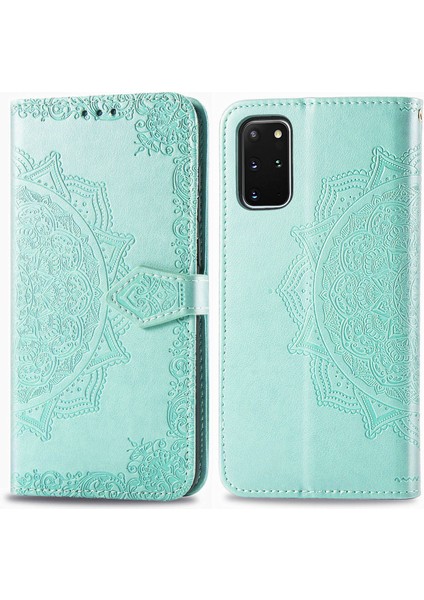 Samsung Galaxy S20 Plus ile Uyumlu El Standı Fonksiyonlu Cüzdan Kabartmalı Pu Deri Kart Tutucu (Yurt Dışından)