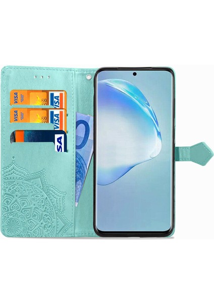 Samsung Galaxy S20 Plus ile Uyumlu El Standı Fonksiyonlu Cüzdan Kabartmalı Pu Deri Kart Tutucu (Yurt Dışından)