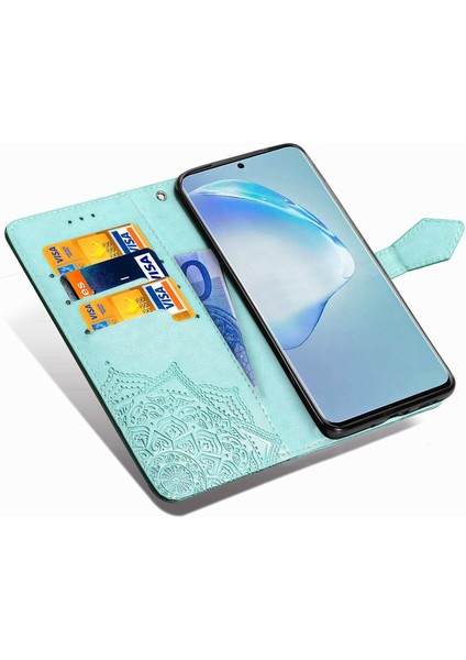 Samsung Galaxy S20 Plus ile Uyumlu El Standı Fonksiyonlu Cüzdan Kabartmalı Pu Deri Kart Tutucu (Yurt Dışından)