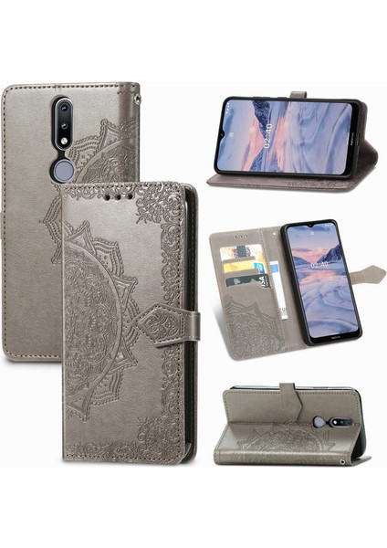 Yihang Boutique Nokia 2.4 ile Uyumlu El Standı Fonksiyonlu Cüzdan Kabartmalı Pu Deri Kart Tutucu (Yurt Dışından)