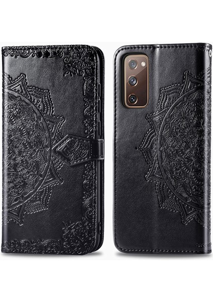 Samsung Galaxy S20 Fe ile Uyumlu El Standı Fonksiyonlu Cüzdan Kabartmalı Pu Deri Kart Tutucu (Yurt Dışından)