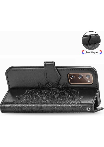 Samsung Galaxy S20 Fe ile Uyumlu El Standı Fonksiyonlu Cüzdan Kabartmalı Pu Deri Kart Tutucu (Yurt Dışından)