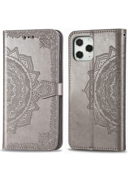 iPhone 12 Pro Max ile Uyumlu El Standı Fonksiyonlu Cüzdan Kabartmalı Pu Deri Kart Tutucu (Yurt Dışından)