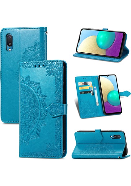 Samsung Galaxy A02 ile Uyumlu El Standı Fonksiyonlu Cüzdan Kabartmalı Pu Deri Kart Tutucu (Yurt Dışından)