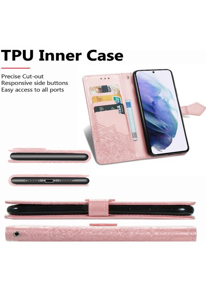 Samsung Galaxy S21 ile Uyumlu El Standı Fonksiyonlu Cüzdan Kabartmalı Pu Deri Kart Tutucu (Yurt Dışından) fırsatları