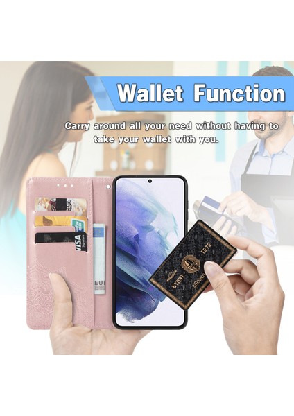 Samsung Galaxy S21 ile Uyumlu El Standı Fonksiyonlu Cüzdan Kabartmalı Pu Deri Kart Tutucu (Yurt Dışından) indirimleri