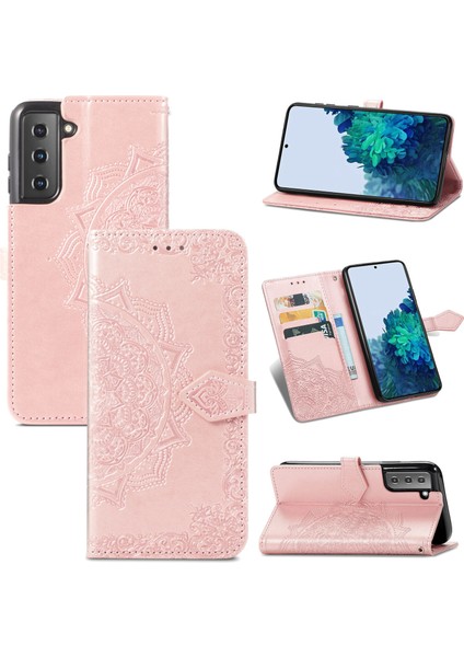 Samsung Galaxy S22 Ultra ile Uyumlu El Standı Fonksiyonlu Cüzdan Kabartmalı Pu Deri Kart Tutucu (Yurt Dışından)