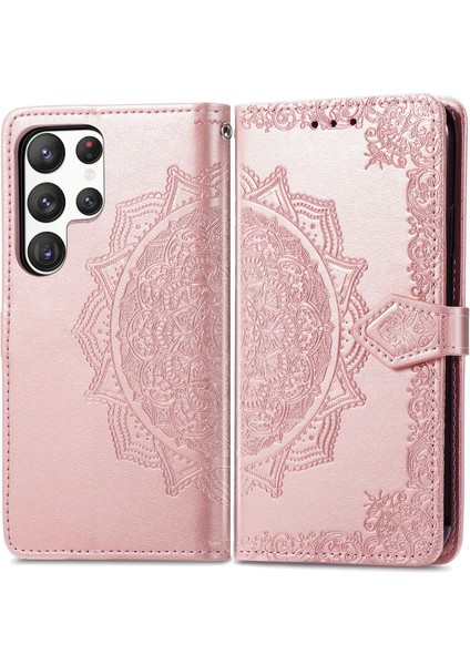 Samsung Galaxy S23 Ultra ile Uyumlu El Standı Fonksiyonlu Cüzdan Kabartmalı Pu Deri Kart Tutucu (Yurt Dışından) modelleri