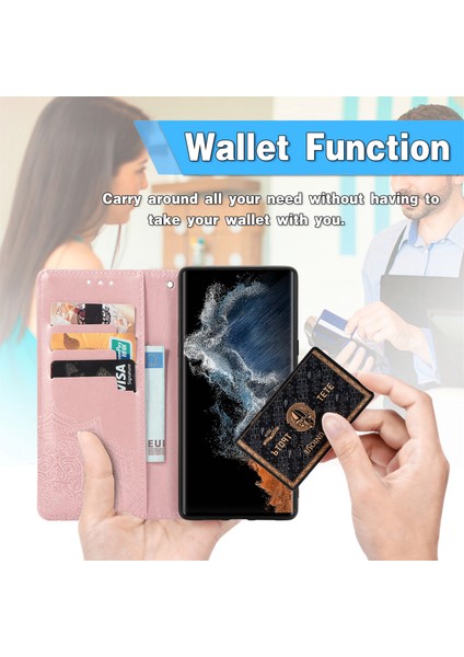 Samsung Galaxy S23 Ultra ile Uyumlu El Standı Fonksiyonlu Cüzdan Kabartmalı Pu Deri Kart Tutucu (Yurt Dışından) indirimleri