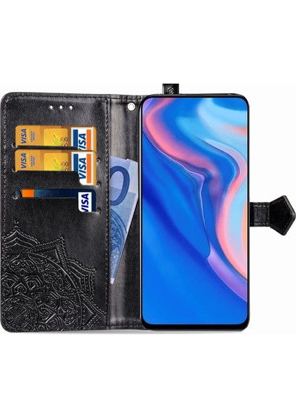 Huawei Y9 Prime 2019 ile Uyumlu El Standı Fonksiyonlu Cüzdan Kabartmalı Pu Deri Kart Tutucu (Yurt Dışından) modelleri