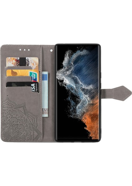 Samsung Galaxy S23 Ultra ile Uyumlu El Standı Fonksiyonlu Cüzdan Kabartmalı Pu Deri Kart Tutucu (Yurt Dışından) fırsatları