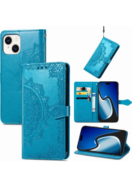 iPhone 15 ile Uyumlu El Standı Fonksiyonlu Cüzdan Kabartmalı Pu Deri Kart Tutucu (Yurt Dışından)