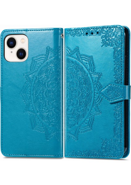 iPhone 15 ile Uyumlu El Standı Fonksiyonlu Cüzdan Kabartmalı Pu Deri Kart Tutucu (Yurt Dışından)