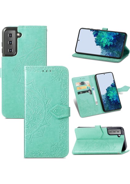 Samsung Galaxy S22 Ultra ile Uyumlu El Standı Fonksiyonlu Cüzdan Kabartmalı Pu Deri Kart Tutucu (Yurt Dışından)