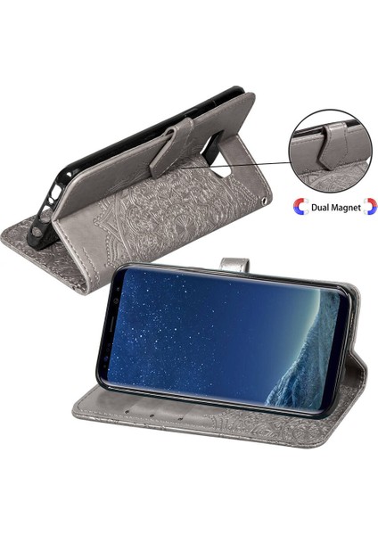 Samsung Galaxy S8 ile Uyumlu El Standı Fonksiyonlu Cüzdan Kabartmalı Pu Deri Kart Tutucu (Yurt Dışından) indirimleri