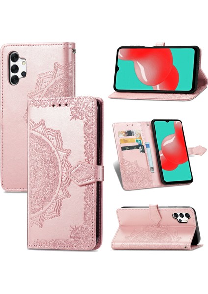Samsung Galaxy A32 5g ile Uyumlu El Standı Fonksiyonlu Cüzdan Kabartmalı Pu Deri Kart Tutucu (Yurt Dışından)