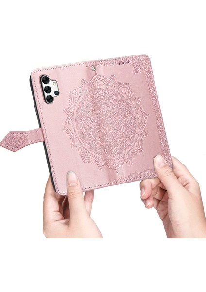 Samsung Galaxy A32 5g ile Uyumlu El Standı Fonksiyonlu Cüzdan Kabartmalı Pu Deri Kart Tutucu (Yurt Dışından)