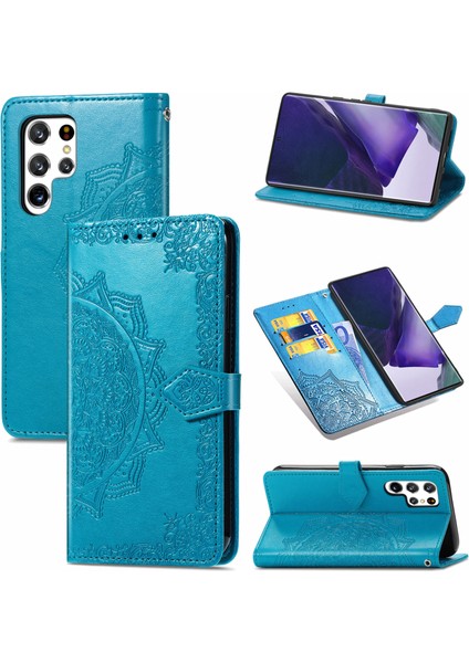 Samsung Galaxy S22 ile Uyumlu El Standı Fonksiyonlu Cüzdan Kabartmalı Pu Deri Kart Tutucu (Yurt Dışından)