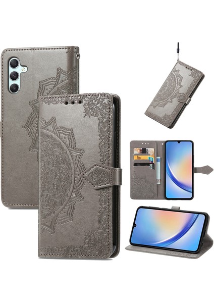Samsung Galaxy A34 5g ile Uyumlu El Standı Fonksiyonlu Cüzdan Kabartmalı Pu Deri Kart Tutucu (Yurt Dışından)