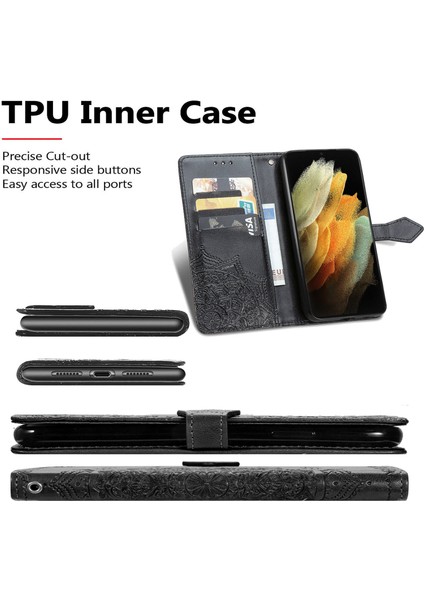 Samsung Galaxy S21 Ultra ile Uyumlu El Standı Fonksiyonlu Cüzdan Kabartmalı Pu Deri Kart Tutucu (Yurt Dışından) fırsatları