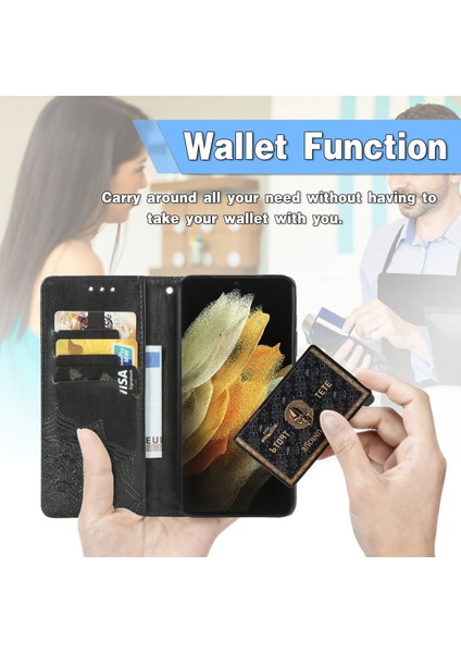 Samsung Galaxy S21 Ultra ile Uyumlu El Standı Fonksiyonlu Cüzdan Kabartmalı Pu Deri Kart Tutucu (Yurt Dışından) indirimleri
