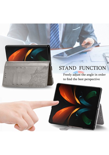 Samsung Galaxy Z Fold 3 ile Uyumlu El Standı Fonksiyonlu Cüzdan Kabartmalı Pu Deri Kart Tutucu (Yurt Dışından) modelleri