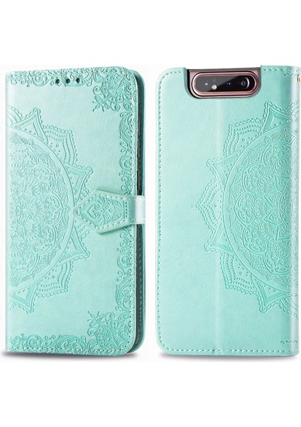 Samsung Galaxy A80/A90 ile Uyumlu El Standı Fonksiyonlu Cüzdan Kabartmalı Pu Deri Kart Tutucu (Yurt Dışından) modelleri