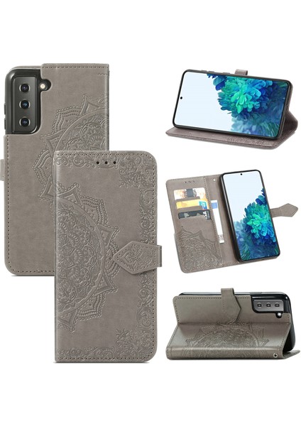Samsung Galaxy S22 Plus ile Uyumlu El Standı Fonksiyonlu Cüzdan Kabartmalı Pu Deri Kart Tutucu (Yurt Dışından)