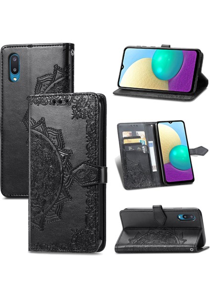 Samsung Galaxy A02 ile Uyumlu El Standı Fonksiyonlu Cüzdan Kabartmalı Pu Deri Kart Tutucu (Yurt Dışından)