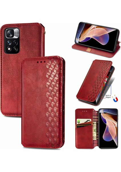 Xiaomi Redmi Note 11 Pro Cüzdan Kılıfı ile Uyumlu, Kart Tutuculu, Pu Deri Flip Kickstand Kapak (Yurt Dışından)