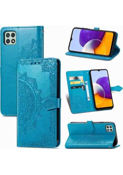 Samsung Galaxy A22 5g ile Uyumlu El Standı Fonksiyonlu Cüzdan Kabartmalı Pu Deri Kart Tutucu (Yurt Dışından)