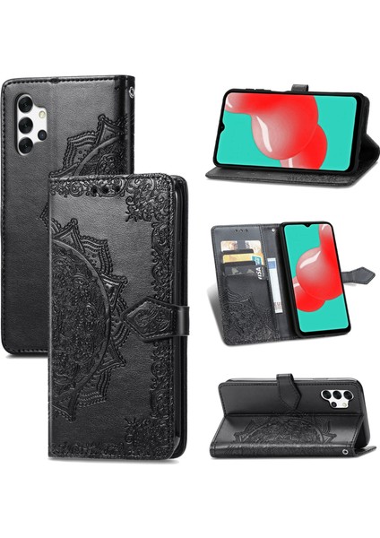 Samsung Galaxy A32 5g ile Uyumlu El Standı Fonksiyonlu Cüzdan Kabartmalı Pu Deri Kart Tutucu (Yurt Dışından)