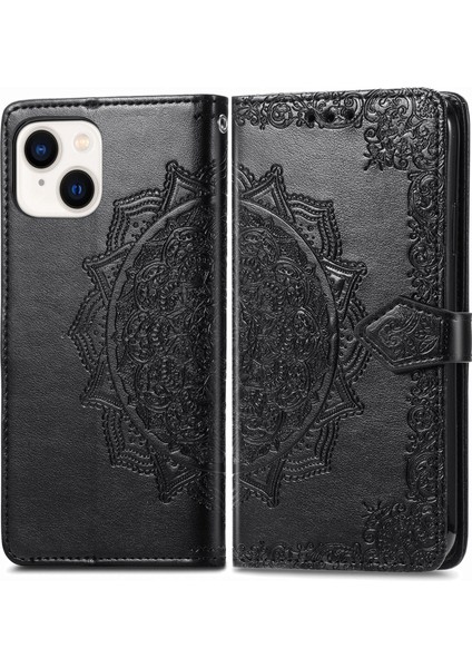 iPhone 14 Plus ile Uyumlu El Standı Fonksiyonlu Cüzdan Kabartmalı Pu Deri Kart Tutucu (Yurt Dışından)