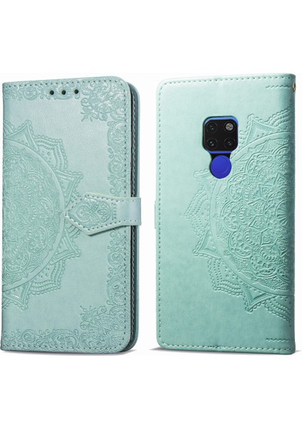 Huawei Mate 20 ile Uyumlu El Standı Fonksiyonlu Cüzdan Kabartmalı Pu Deri Kart Tutucu (Yurt Dışından)