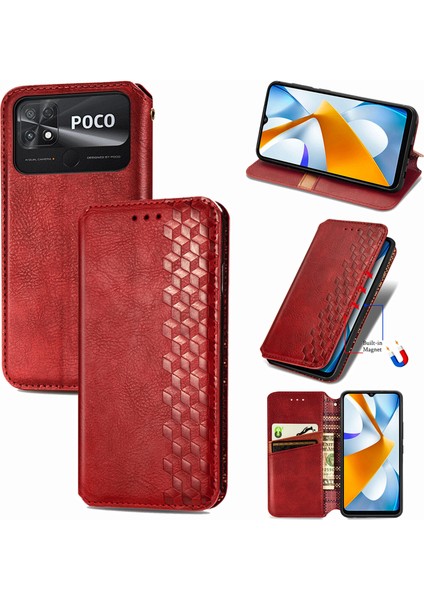 Xiaomi Poco C40 Cüzdan Kılıfı ile Uyumlu, Kart Tutuculu, Pu Deri Flip Kickstand Kapak (Yurt Dışından)