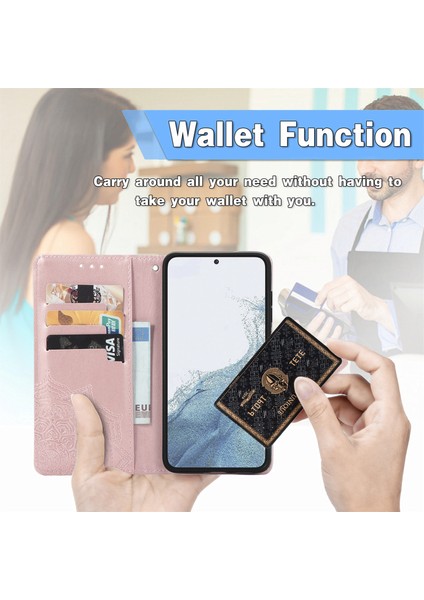 Samsung Galaxy S23 ile Uyumlu El Standı Fonksiyonlu Cüzdan Kabartmalı Pu Deri Kart Tutucu (Yurt Dışından) fırsatları