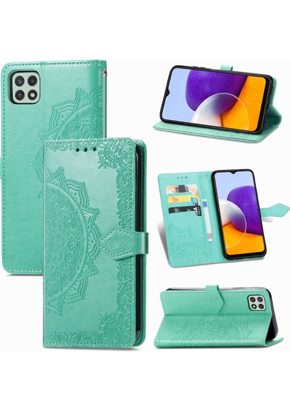 Samsung Galaxy A22 5g ile Uyumlu El Standı Fonksiyonlu Cüzdan Kabartmalı Pu Deri Kart Tutucu (Yurt Dışından)