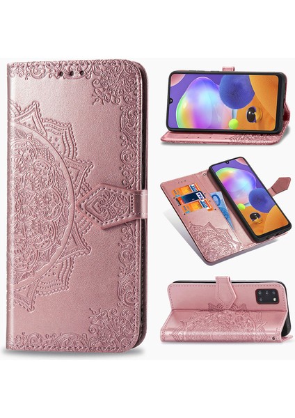 Samsung Galaxy A31 ile Uyumlu El Standı Fonksiyonlu Cüzdan Kabartmalı Pu Deri Kart Tutucu (Yurt Dışından)